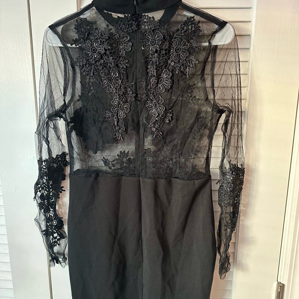 Elegant Long Sleeve Black Lace Dress - NWT